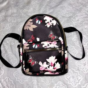 Floral Butterfly Mini Backpack - Black and Pink
